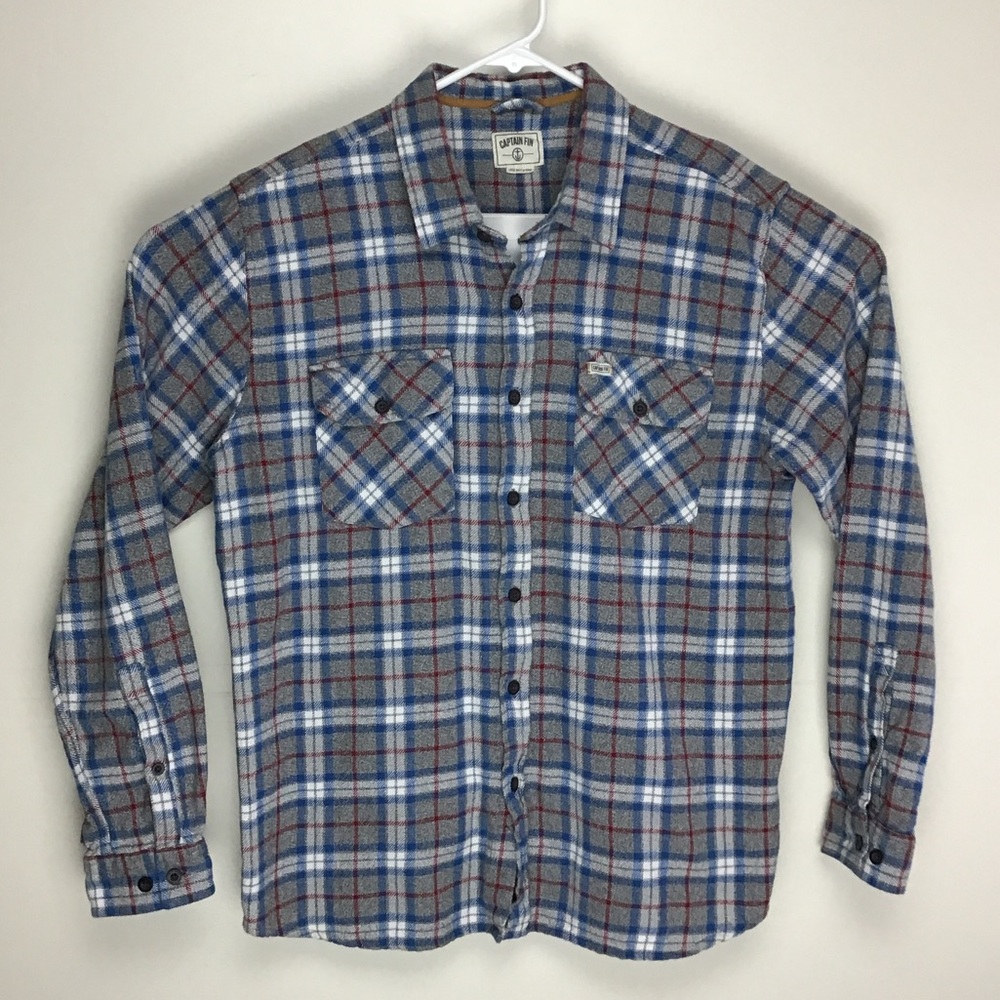 Captain Fin mens long sleeve button up flannel shirt L